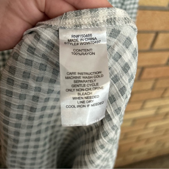 Market & Spruce Button Front Tie Waist Green & White Checkered Gingham Size M - Picture 3 of 6